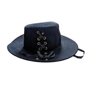 Vintage 50s GLENOVER HENRY POLLAK BlackFelt Lace Ribbon Bucket Hat Dark Academia